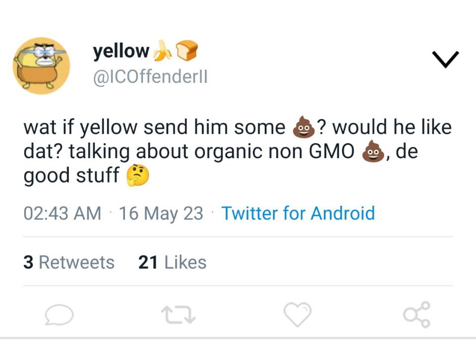re_tweet's tweet image. HERE YOU GO FOLKS. 

YELLOW WANTS TO PSYOP YOU, PLEASE THINK FOR YOURSELF!

THE BELOW IS A DM YELLOW SENT TO ME A FEW WEEKS AGO, ALONG WITH A TWEET YELLOW DID.

THE BAG OF POOP IS WHAT HE SAID HE WAS GOING SEND. SCREENSHOTS BELOW.

#PoopGate
