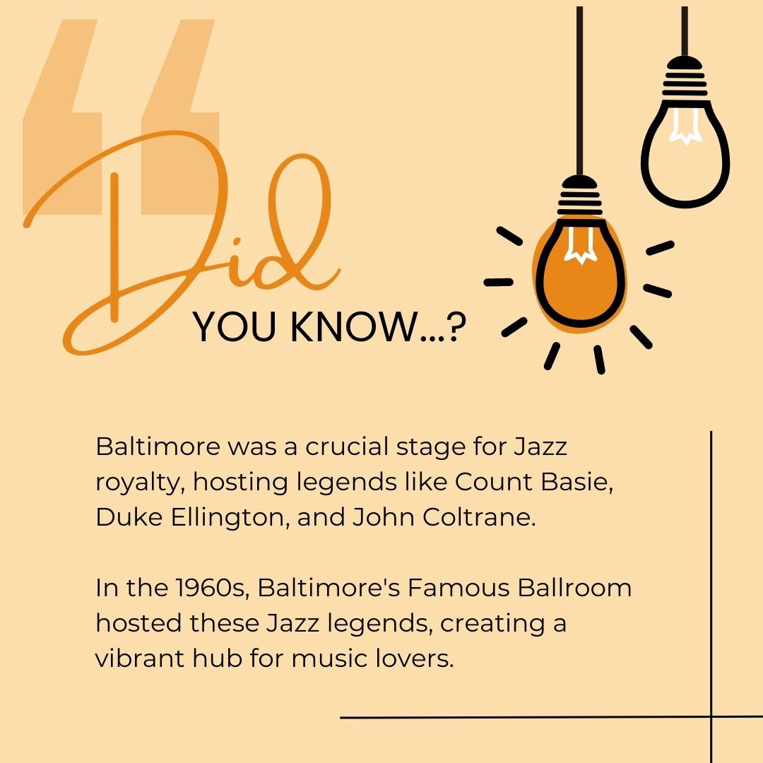 Baltimore's jazz roots run deep! In the 1960s, the Famous Ballroom, less than a block from Penn Station, was a vibrant center for the jazz scene. #BaltimoreJazz #DidYouKnow