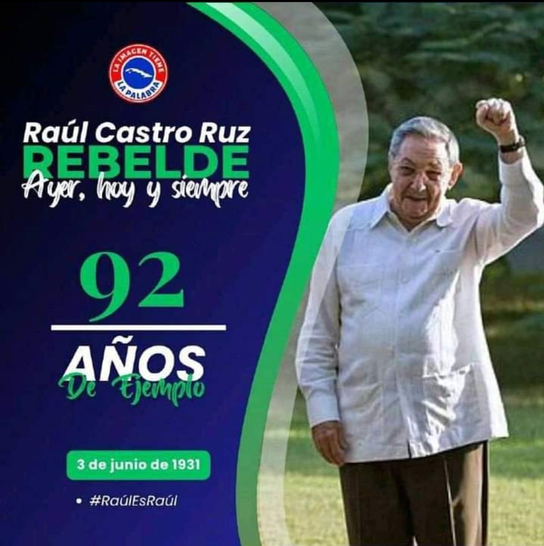 'Felicidades en su 92 cumpleaños al General de Ejército Raúl Castro Ruz'
#RaúlEsRaúl #Cuba #Matanzas #CubaRecicla @MatanzasRecicla