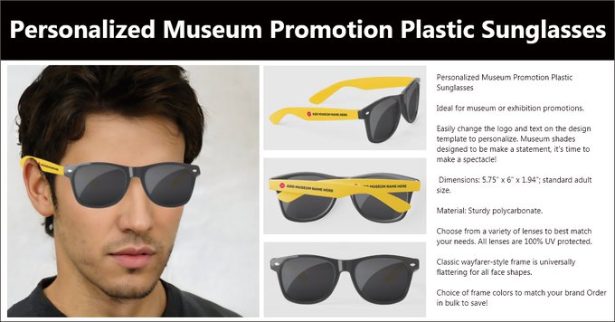 😎Mobile Summer Marketing For Your Museum! | Personalized Museum Promotion Plastic Sunglasses | Easily change the logo and text on the template | Bulk Buy - Save up to 40% in the Global Museum Store zazzle.com/personalized_m… #museums #Sunglasses #promotions #zazzlemade #marketing