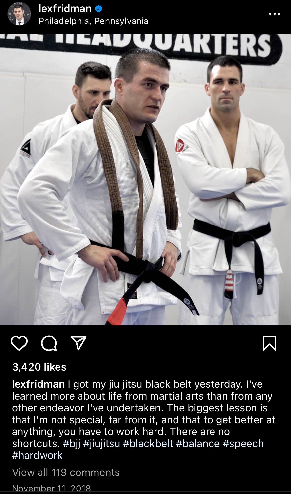 Lex Fridman Promoted To 1st Degree BJJ Black Belt: Thank You For The Pain  & Love