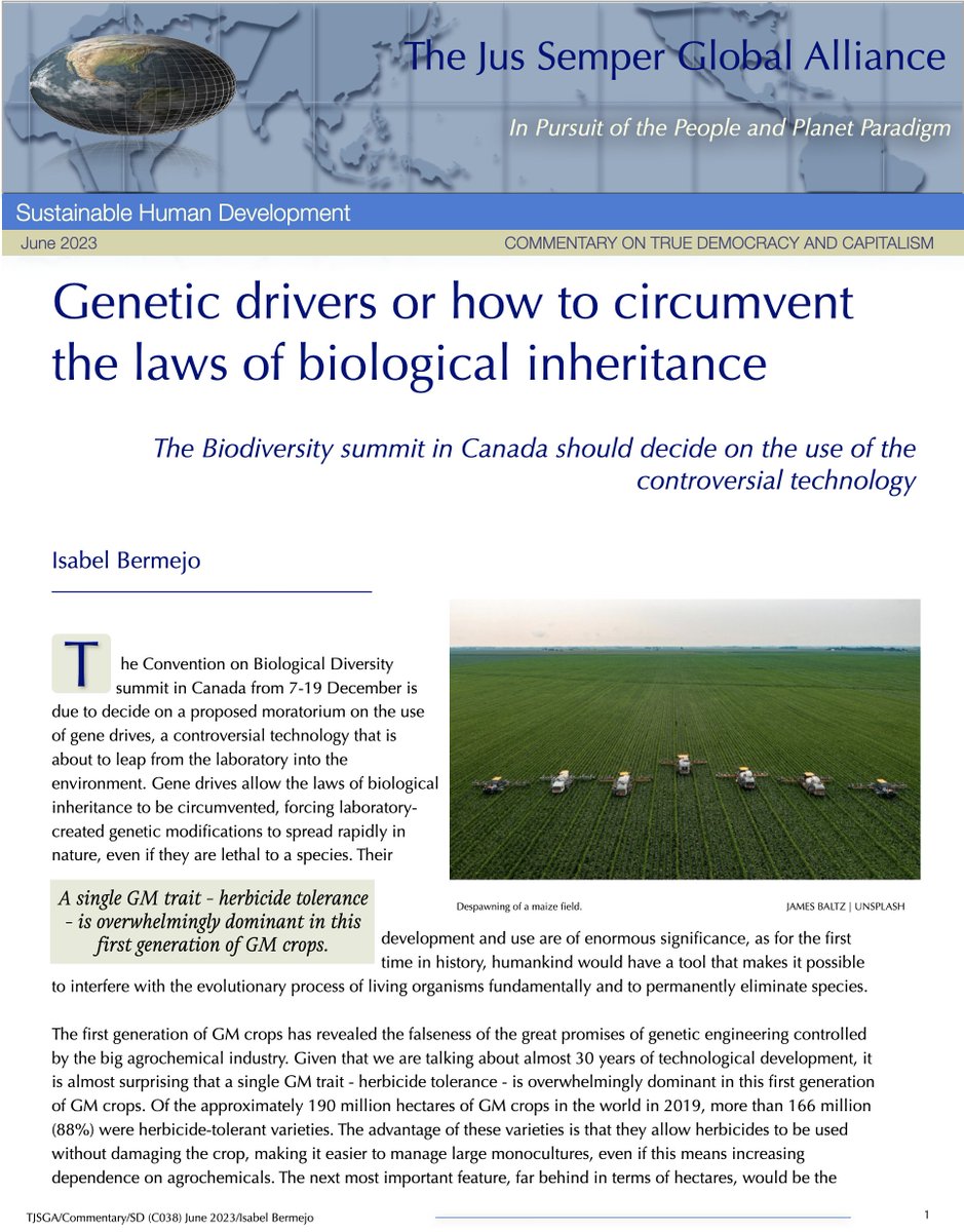 Just Published! Genetic drivers or how to circumvent the laws of biological inheritance —The Biodiversity summit in Canada should decide on the use of the controversial technology jussemper.org/Resources/Econ…