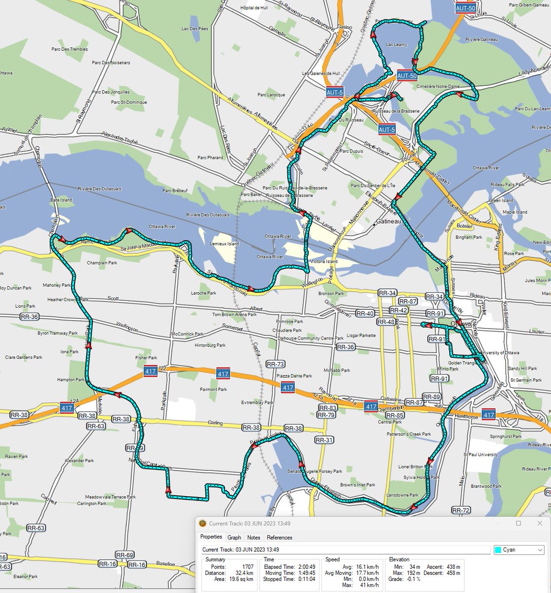 JagVillani's tweet image. Short 32 km circuit ride around Ottawa and Gatineau on the tandem bike with K. for #WorldBicycleDay. #ottbike #velogat