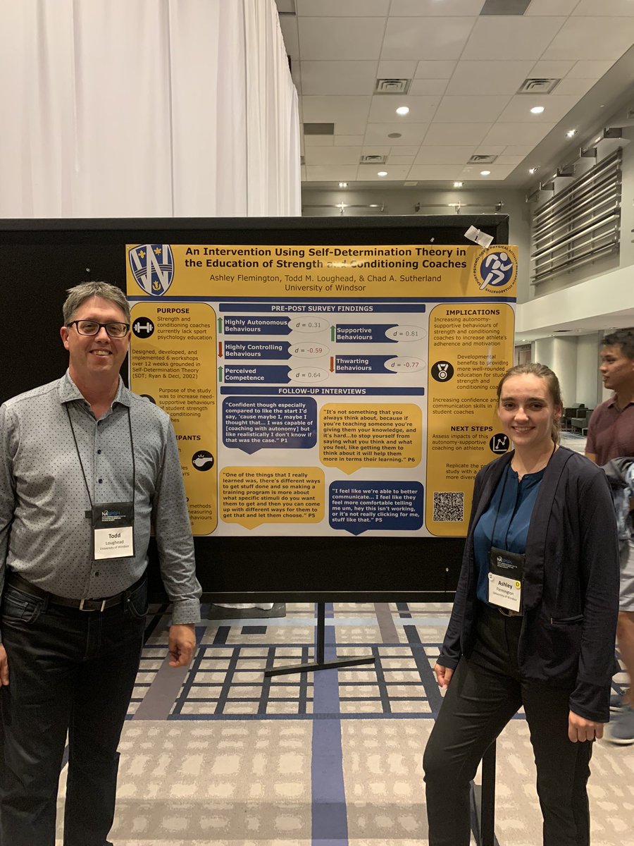 PhD Candiate Ash (@Ash_Flemington) finishing up #NASPSPA2023 with a poster using the self-determination theory to educate strength and conditioning coaches! Great work, Ash! @ToddLoughead @Sutherland_CA @UWindsorKIN
