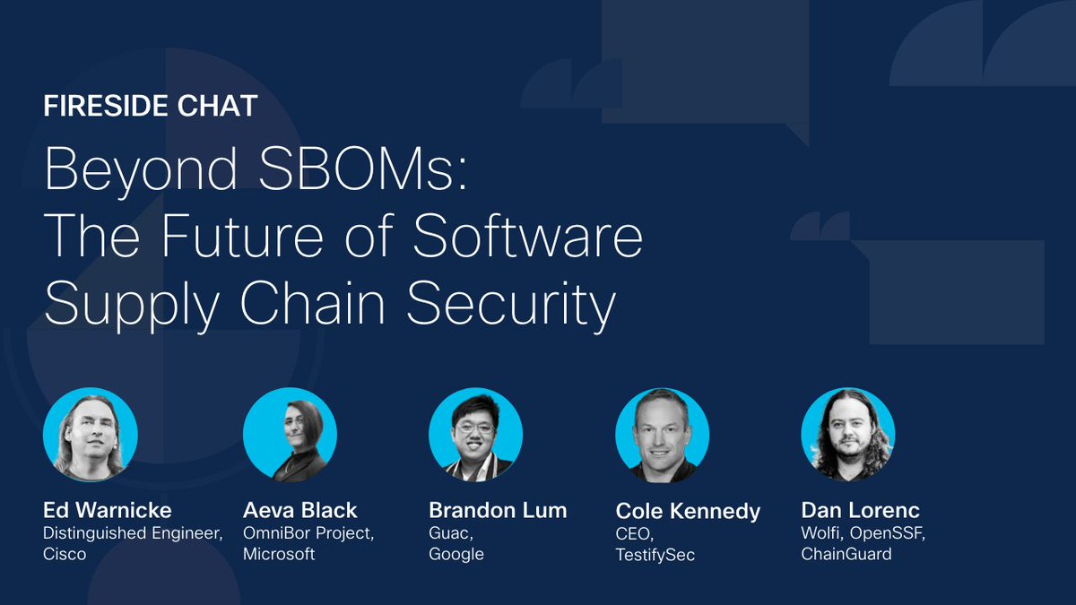 📣 Miss our discussion on #SoftwareSupplyChain #Security? 

Join @edwarnicke,@mchenetz, @aevavoom, @lumjjb, @lorenc_dan, & @colek42c as they chat software supply chain. From historical mistakes to a single source of truth, we covered it! 

On demand.🌐 cs.co/6013OQaOz