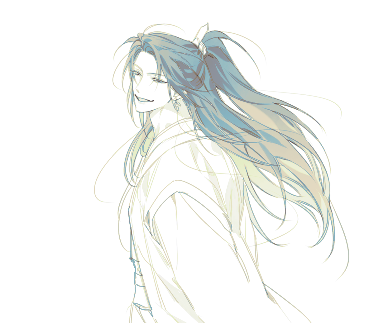 1boy solo long hair male focus hanfu white background smile  illustration images