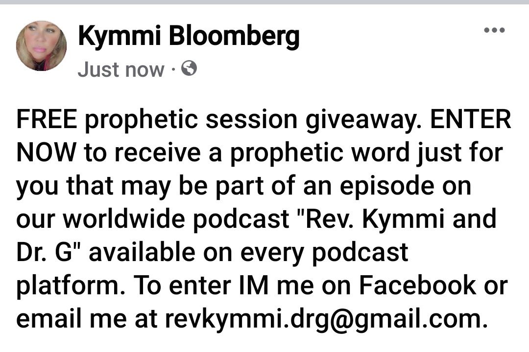 #freegiveaway #entercontest #propheticministry #propheticword #revkymmi #drg #podcast #propheticpodcast