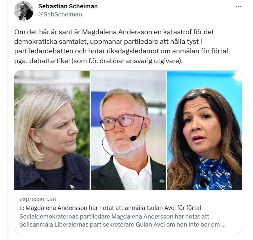 DavidJansson76's tweet photo. Det är väl mer katastrof för #Liberalerna som satt sig i knät på #fascisterna i #SD än för #Socialdemokraterna som aldrig skulle samarbeta med SD! Både #SebastianScheiman och #GulanAvci borde vakta sina tungor!! https://t.co/HVJqnROYsM