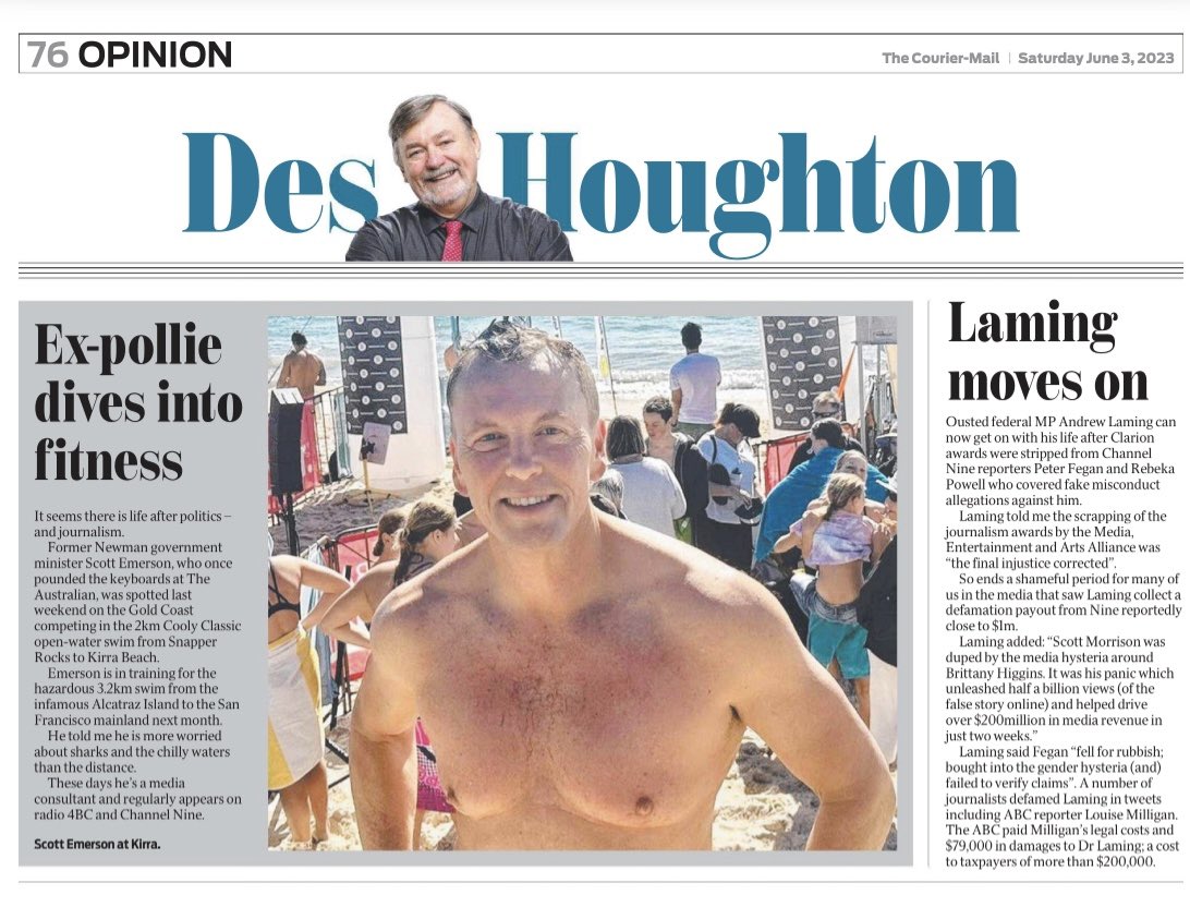 The countdown for my swim from Alcatraz to the mainland is underway - this from <a href="/DesHoughton/">DesHoughton</a>’s page in Saturday’s <a href="/couriermail/">The Courier-Mail</a> It’s been fascinating researching and implementing the best no-BS strategies to achieve fitness &amp; health for the over 50s - becoming stronger for longer!