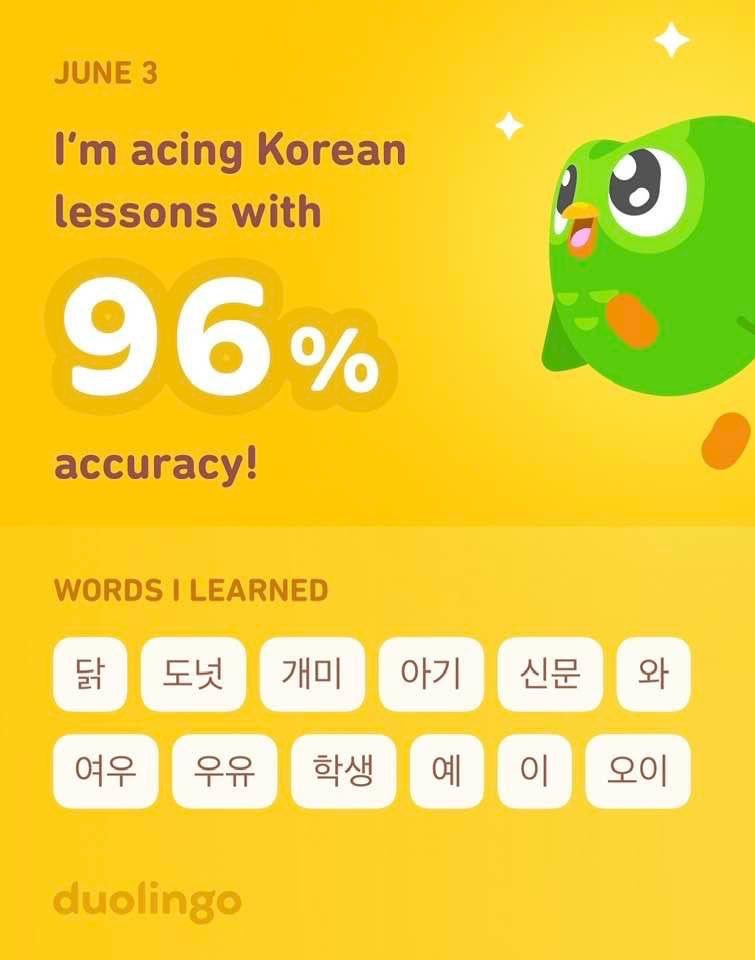 emtaywrites's tweet image. Todays update to keep me accountable for my learning 😂… I’ve progressed from the alphabet to basic words and phrases and somehow I’ve improved (93% accuracy up to 96%) but I have no idea how because man this is hard #learninglanguages