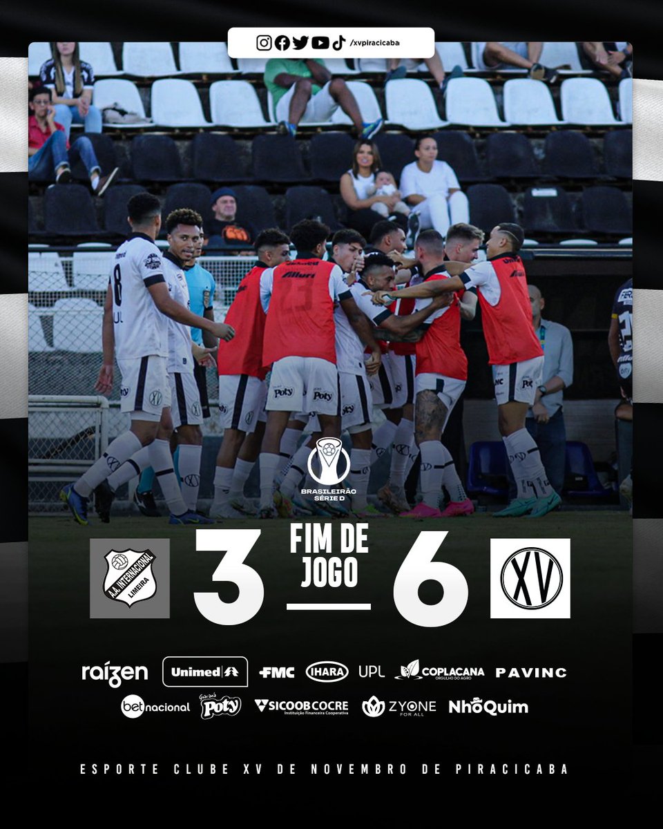 xvpiracicaba's tweet photo. FIM DE JOGO E VITÓRIA DO NHÔ QUIM! ⚽️⚽️⚽️⚽️⚽️⚽️

Em uma partida cheia de gols, Alvinegro piracicabano vence a Inter de Limeira fora de casa! 

Gols foram marcados por Anderson Cavalo, Vitor Braga, Evandro, Maikinho, Matheus Melo e Maikon Aquino. #PraCimaXVZÃO https://t.co/aMlRfiWDp1