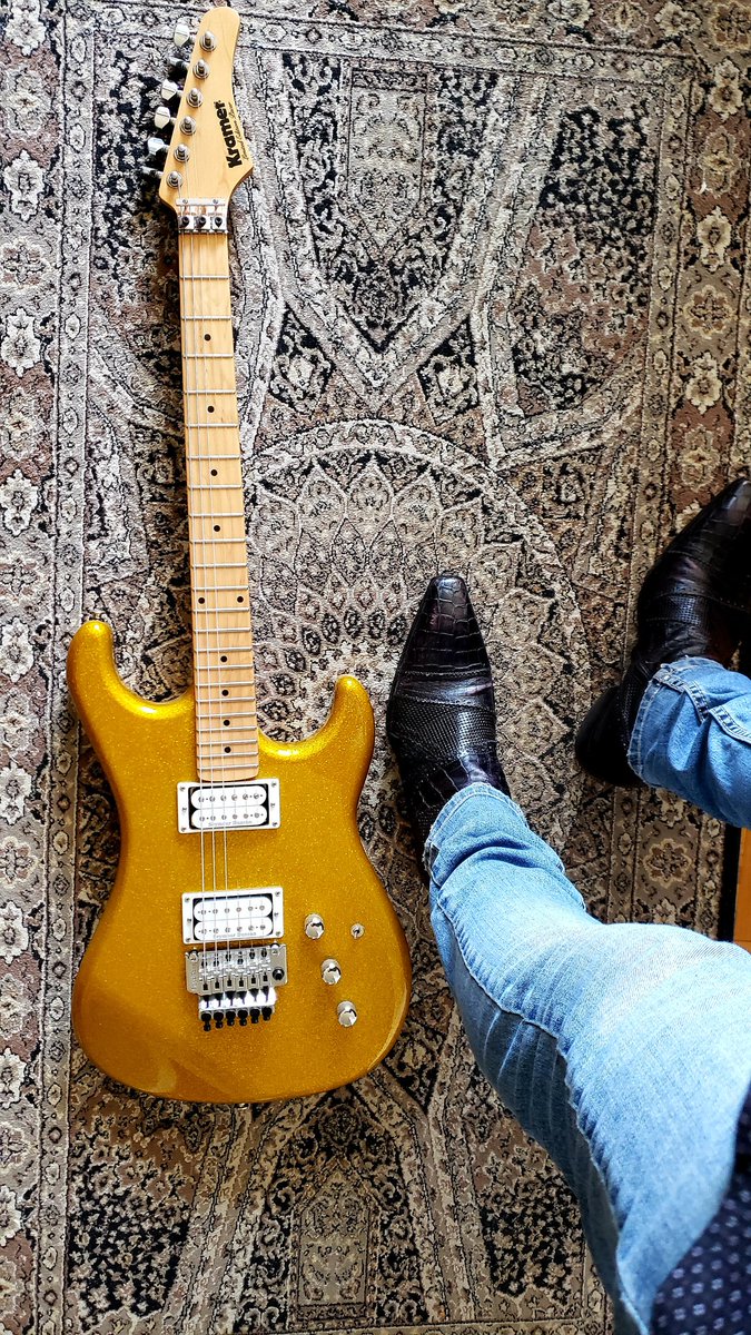 No Boots, no Rock N Roll.  #kramerguitars #kramerpacer #sparklefinish #yellowguitar #seymourduncan #floydrose #eightiesguitar #joghost #italianshoes #rockboots #rockfashion #mensfashion #guitargear #superstrat #stratocaster #guitarmania #guitarheaven #rockguitarist