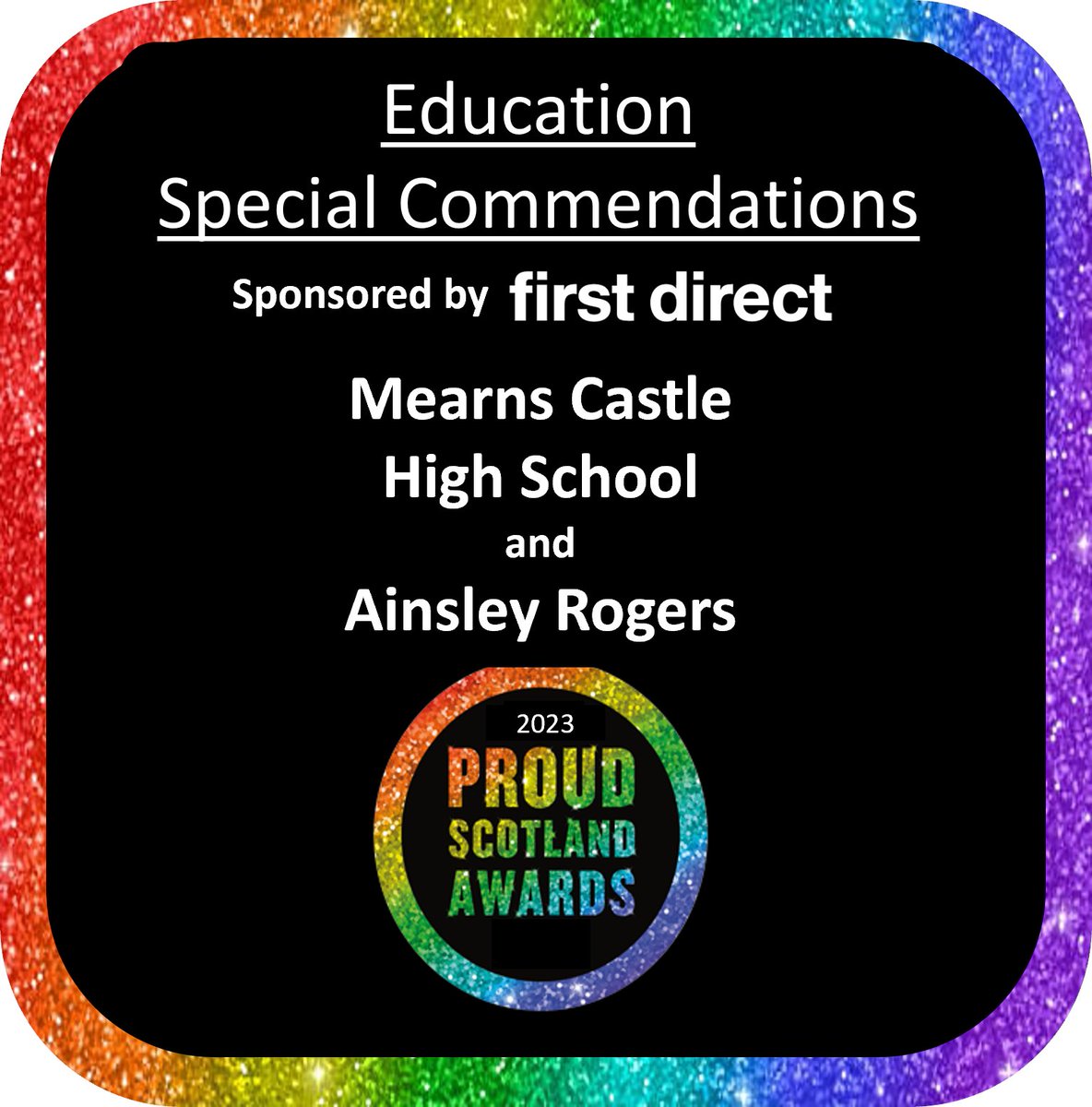 🌟 Special commendation in the Education award goes to <a href="/MearnsCastleHS/">Mearns Castle High School</a>  and Ainsley Rogers, Both  for their outstanding contributions to inclusive education and support to shape young minds! 🎓🏆  👏🏫 #EducationExcellence #SpecialCommendation #ProudScotlandAwards