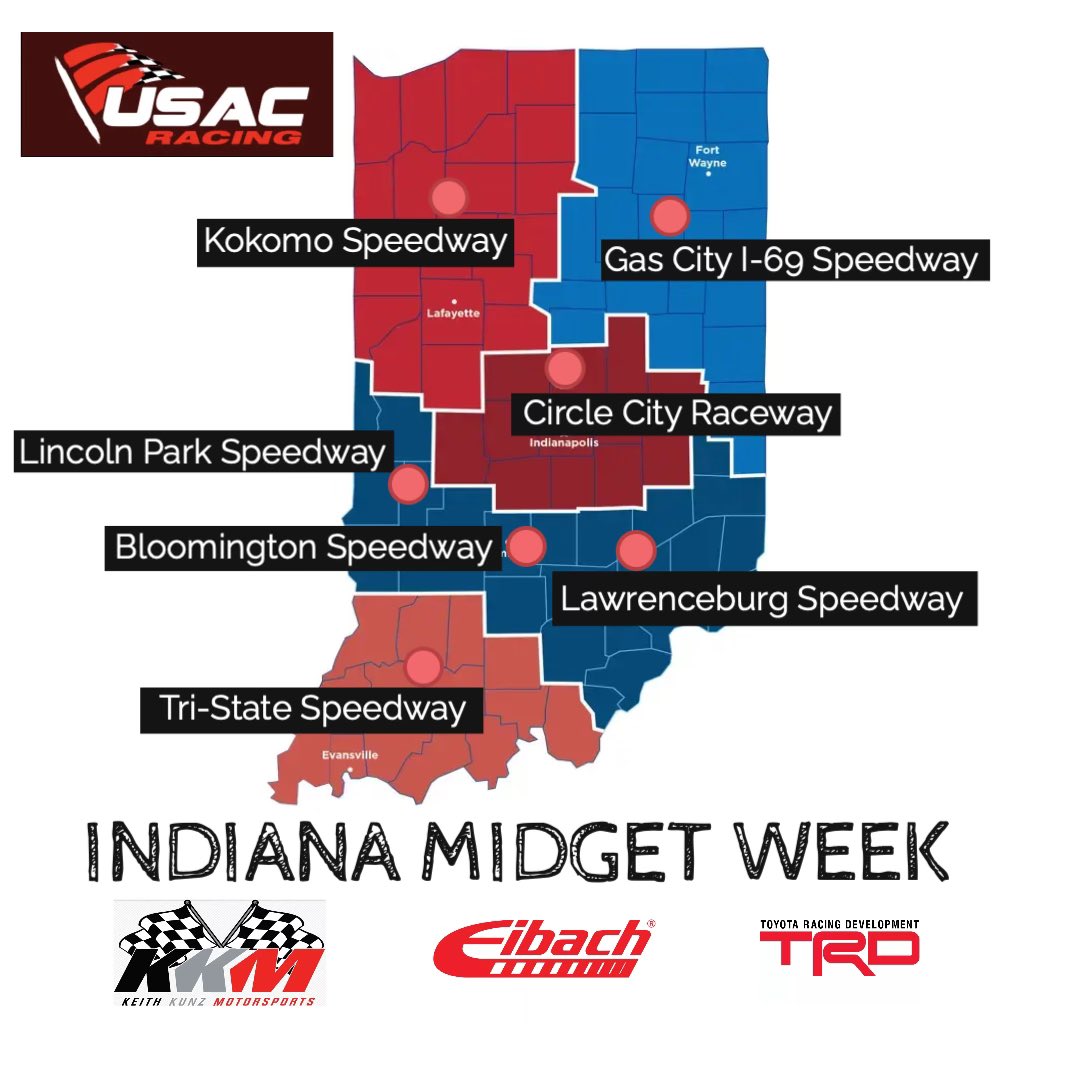 Gavin_Miller97's tweet photo. Busiest race week of the year starts tomorrow night! 
Indiana Midget Week
💥 7 races in 8 days 💥 
6/4 @TSS_Haubstadt 
6/5 @CircleCityDirt 
6/7 @GasCitySpeedway 
6/8 @LincolnParkSpee 
6/9 @BloomSpeedway 
6/10 @BurgSpeedway 
6/11 @kokomospeedway 
 👕 trackside https://t.co/eUMdndEqOP
