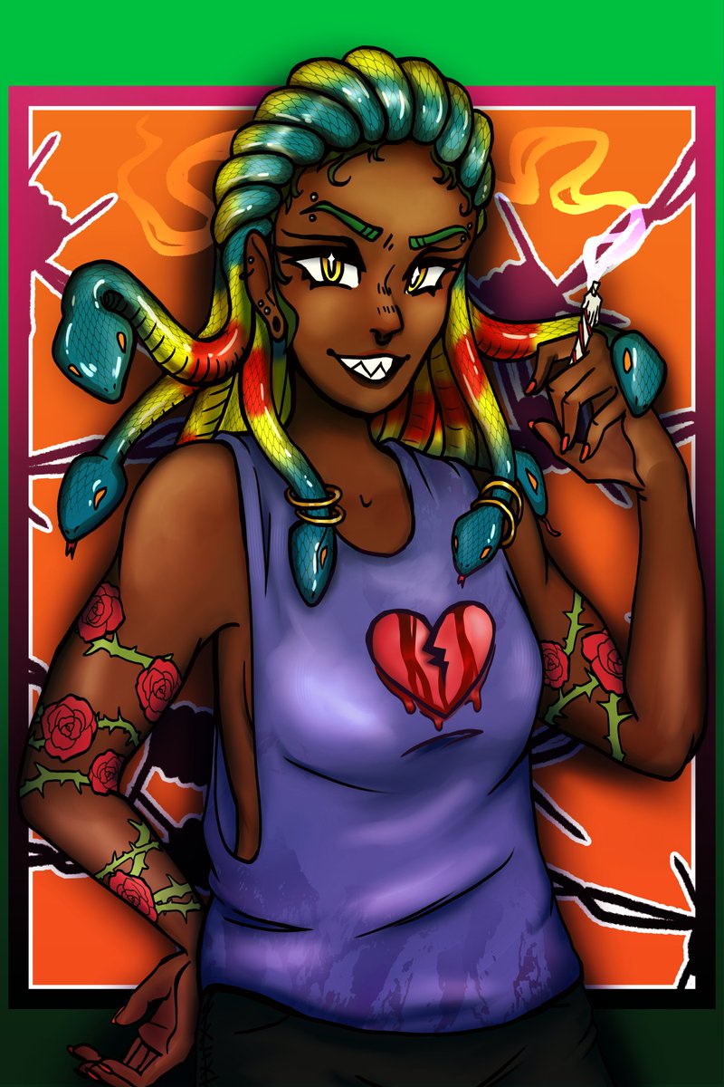 CBeeDoodles's tweet photo. 🐍IVY🌱
She is the calmest member of the Candy Punks but she is always ready to fight. Don't piss her off our you'll feel her venom >:)

Get a print of her in the reply below!
#characterdesign #CandyPunk https://t.co/Ps0m6LIc9o