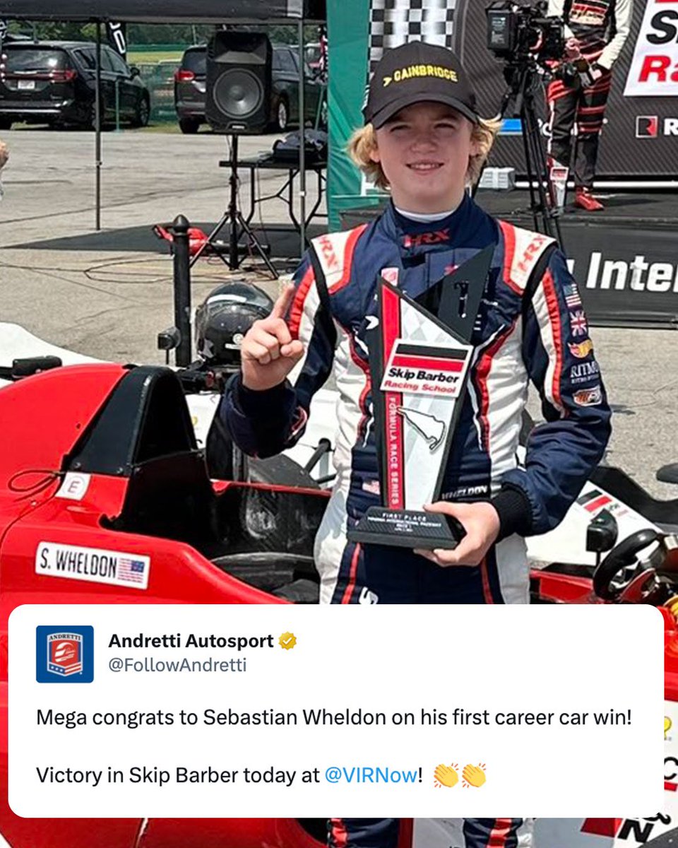 This is AWESOME! 👏 

Sebastian Wheldon, son of two-time #Indy500 winner and 2005 series champ Dan Wheldon, won his first car race!