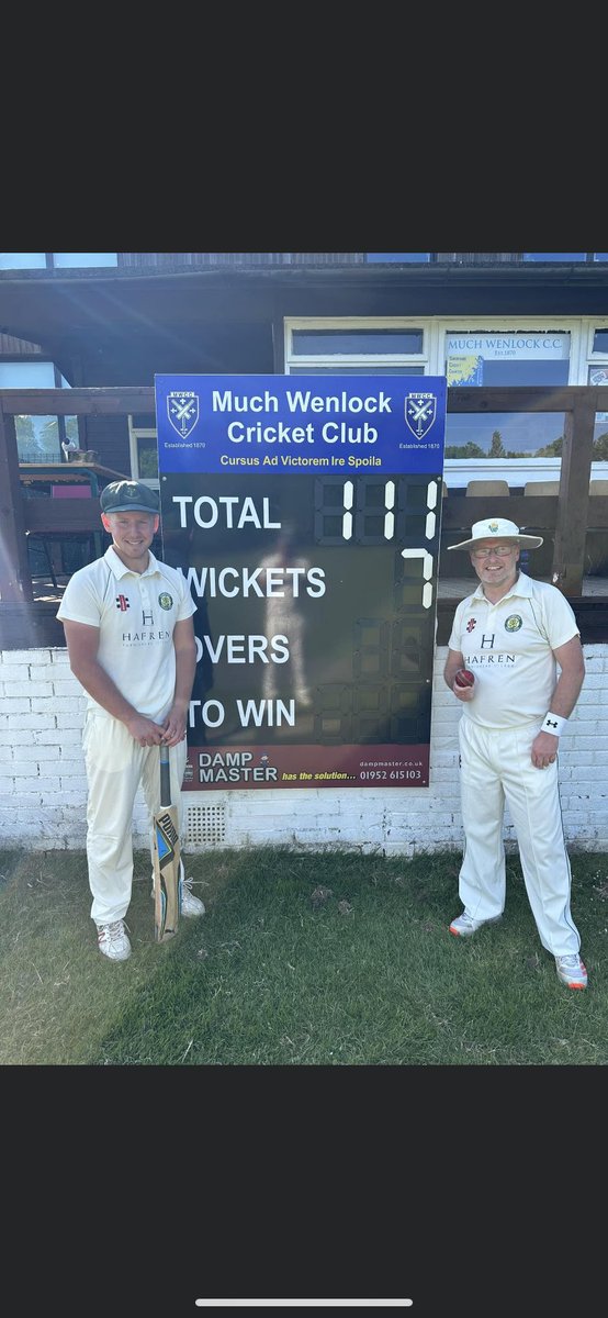 Great day out at Much Wenlock
<a href="/Denham109/">Will Denham</a> 111
Ryan Jones 7-6

Lads won by over 160 runs.
Not a bad day for the lads
<a href="/CowCornerPod/">Cow Corner Podcast ™</a> <a href="/ShropCCLeague/">ShropshireCCLeague</a> <a href="/mansfieldsportg/">Mansfield Sports Group</a>