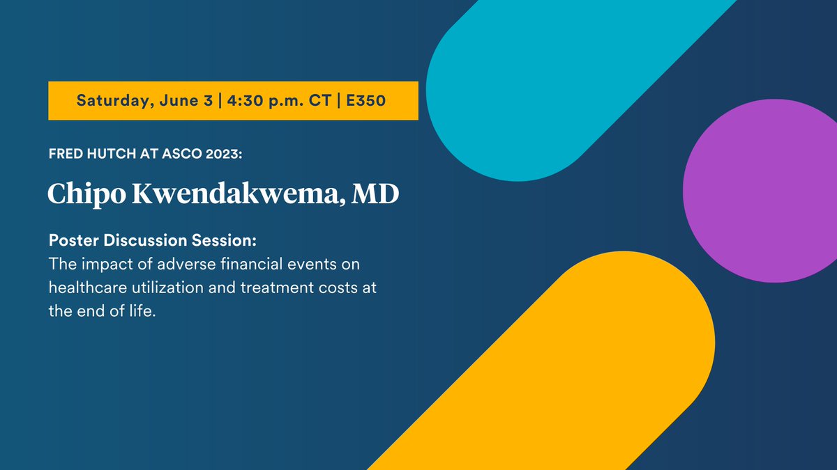 Hear updates on, "The impact of adverse financial events on healthcare utilization and treatment costs at the end of life" from Chipo Kwendakwema, MD during their poster discussion session at 4:30 p.m. CT. See more highlights: bit.ly/3IPMX0a
#ASCO23  #financialtoxicity