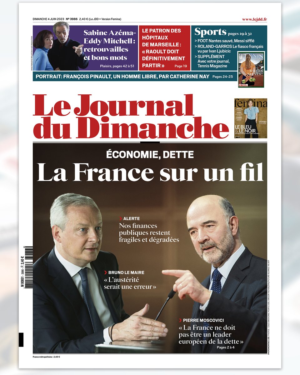 🗞 À la une du Journal du Dimanche du 04 juin ⤵

➡ Soupir de soulagement à Bercy
➡ Des sanctions à venir à l'IHU de Marseille
➡ Le RN réflechit sur l'écologie
