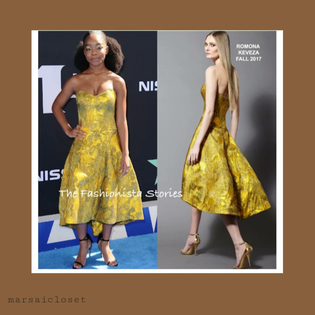 marsaicloset's tweet photo. BET Awards Look #1
@marsaimartin at the @betawards 2019. 🦋
Marsai wore:
- ROMONA KEVEZA FALL 2017 gold jacquard embroidered strapless dress, with slight high-low hem line.
- @giuseppezanotti intriigo strap 105mm black sandals
$561 https://t.co/IBOrpNT43R