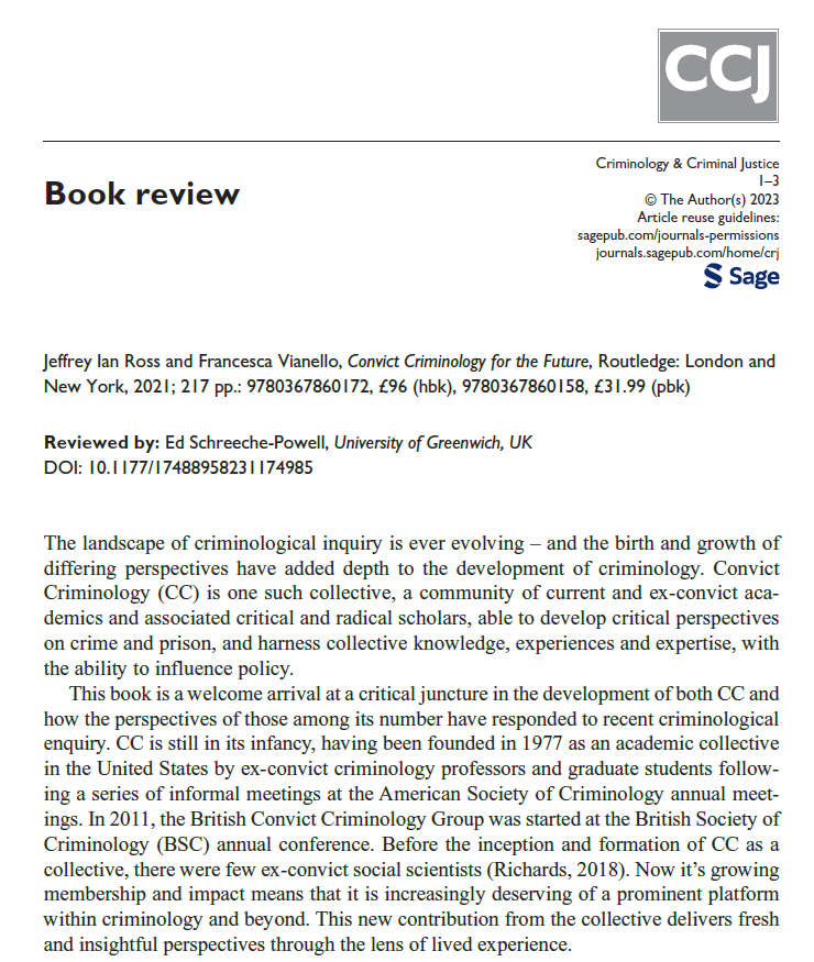 TheHalfArtist's tweet photo. Delighted to see Dr Screeche-Powell publishing hot on the heels of his successful viva. Great review, Ed... will you teach me how to be so damn productive?! @GRELawCrim #smashinit https://t.co/bo2ZNn3UbJ