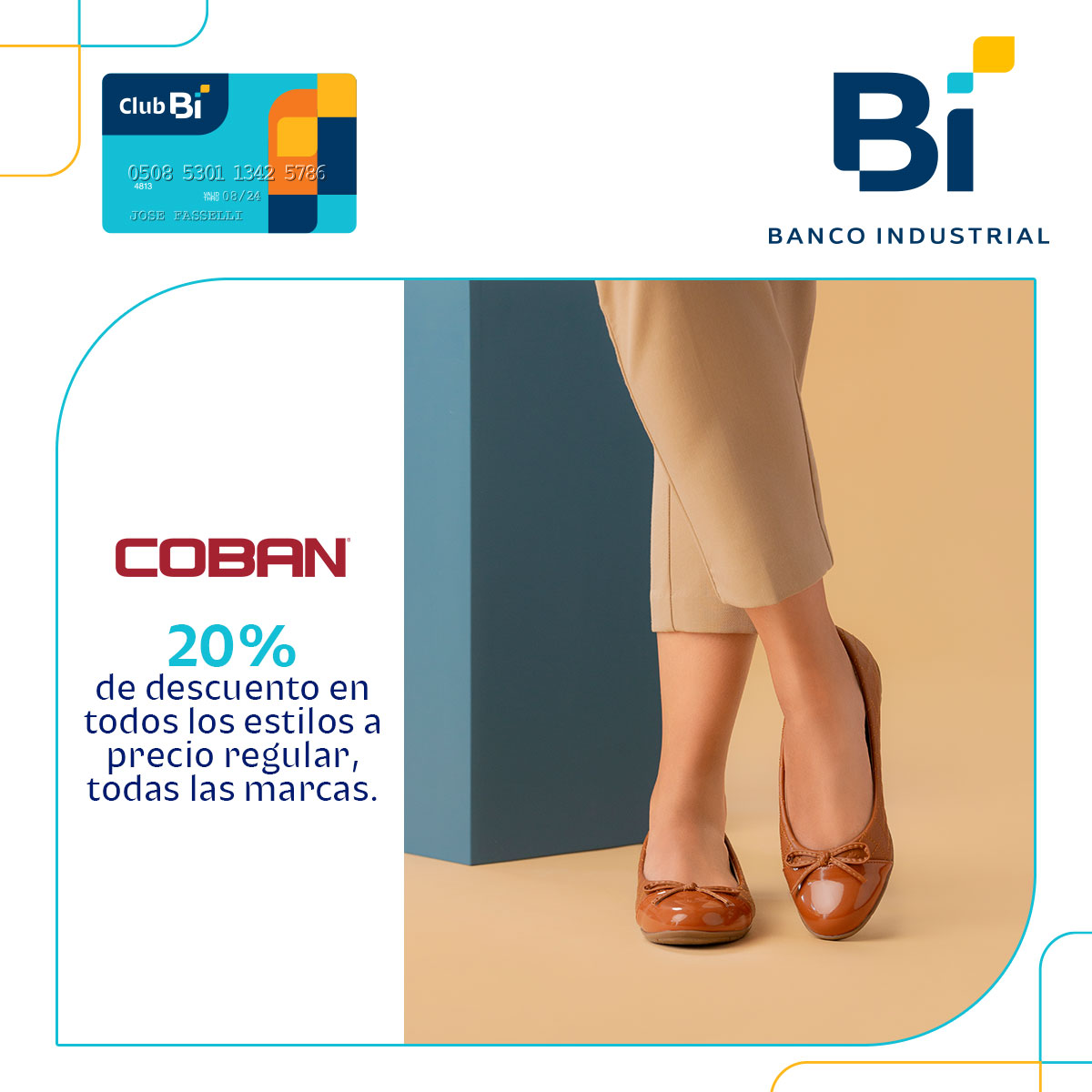BancoIndustrial's tweet image. ¡Con #ClubBi y @CalzadoCoban deja huella en cualquier lugar! Al presentar tu Tarjeta #ClubBi obtén 20% descuento en todos los estilos. *Válido en todas las tiendas, 1 promoción por Tarjeta #ClubBi. No aplica en producto ofertado o en liquidación.