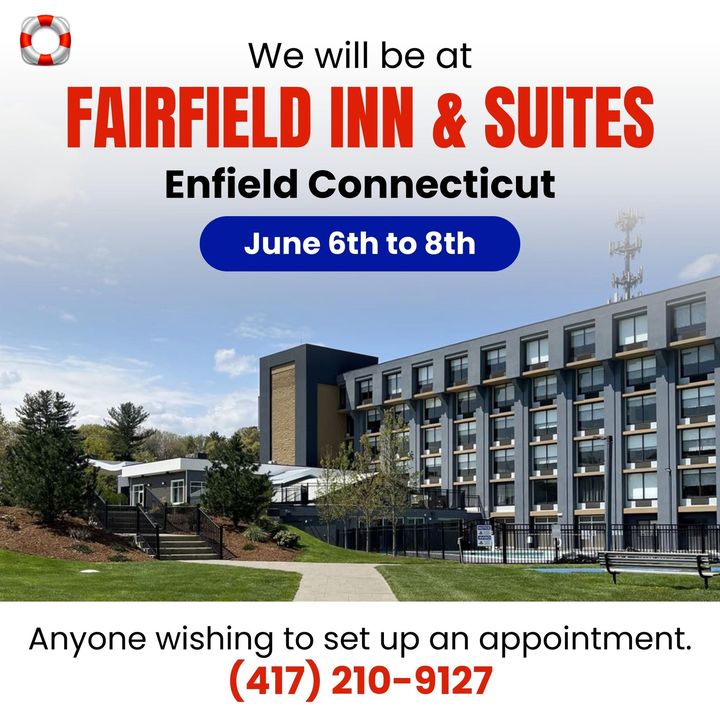 We will be at the Fairfield inn and suites in Enfield Connecticut.
From Tuesday June 6 to Thursday the 8th.

If anyone wants to come in they can call (417) 210-9127 to set up an appointment.

#vacationrepair
#travelusa
#timeshare
#vacations