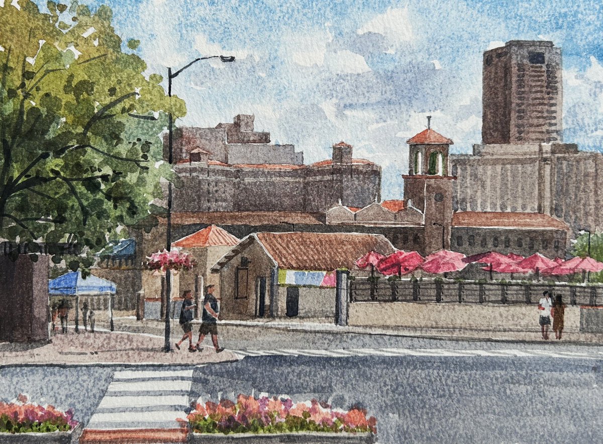 Happy 100-year birthday！@ThePlazaKC This is my plein air painting/urban sketch today. Nice sunny day！#KansasCity #kcmo #watercolorpainting #watercolor #art #pleinairpainting #pleinair #painting