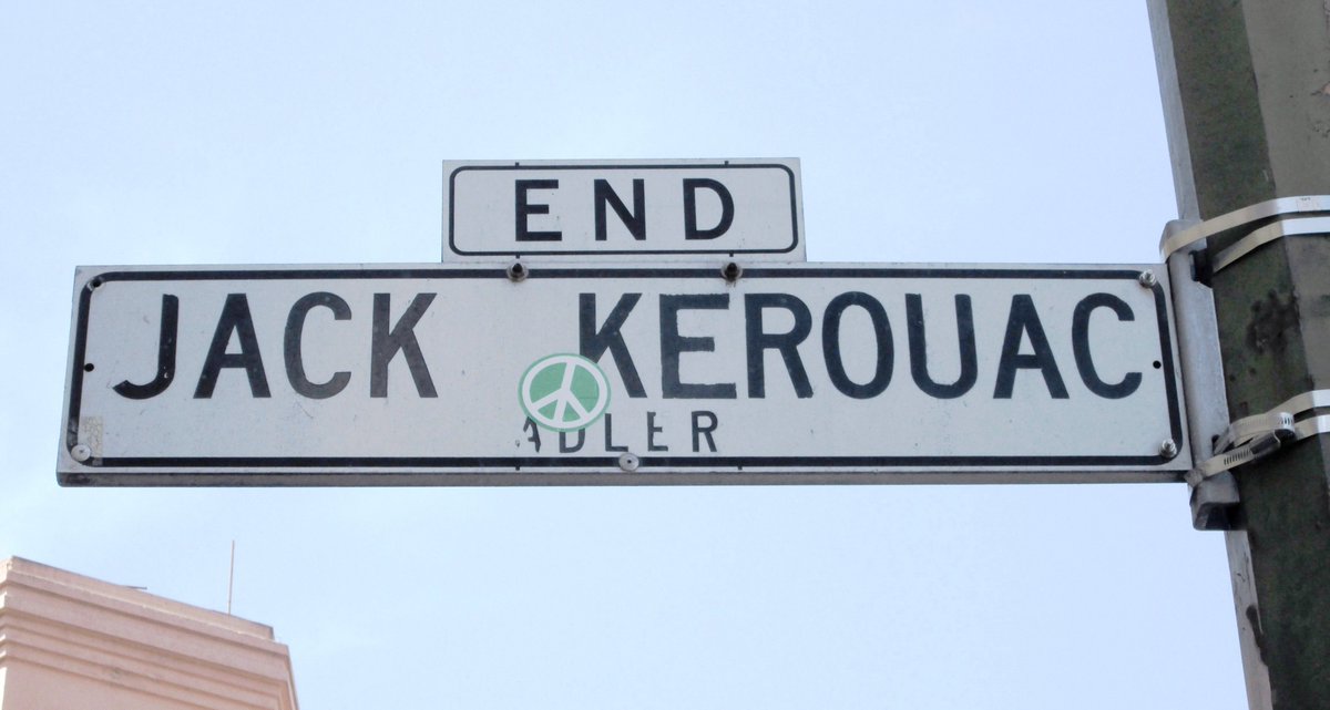Jack has been commemorated in infrastructure! Kerouac Park is in Lowell, Mass. Rue Jack-Kerouac is in Quebec City, and there's the hamlet of Kerouac, Lanmeur, Brittany. The city of San Francisco named a one-way street, Jack Kerouac Alley, in Chinatown. #Kerouac101 #JackKerouac