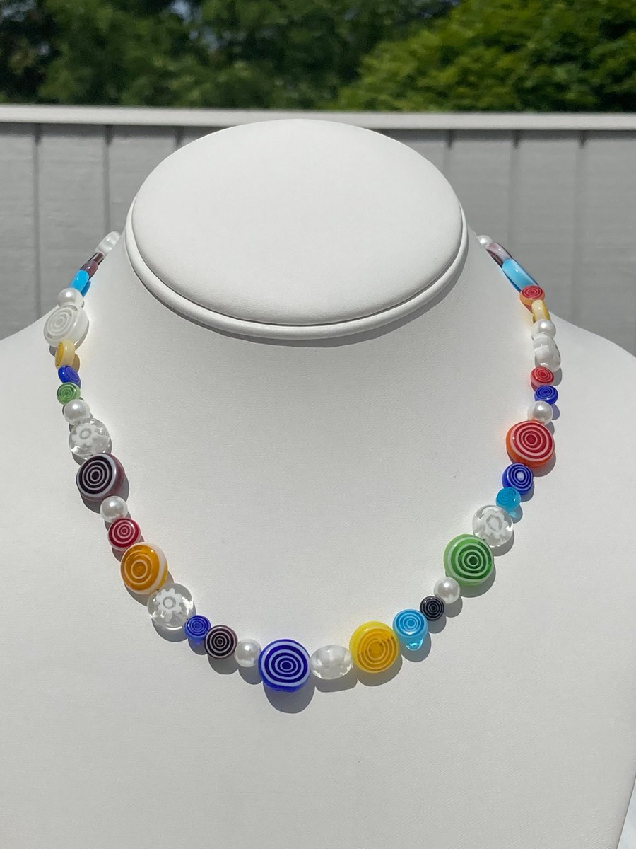 Excited to share the latest addition to my #etsy shop: Multi Colored Glass Circle Necklace / Italian Murano Millefiori / Millefiori Round Necklace / Swirly Bead Necklace / Bright Colored Pearls etsy.me/3WQ1ZJk #unisexadults #multicolornecklace #brightcoloredbea