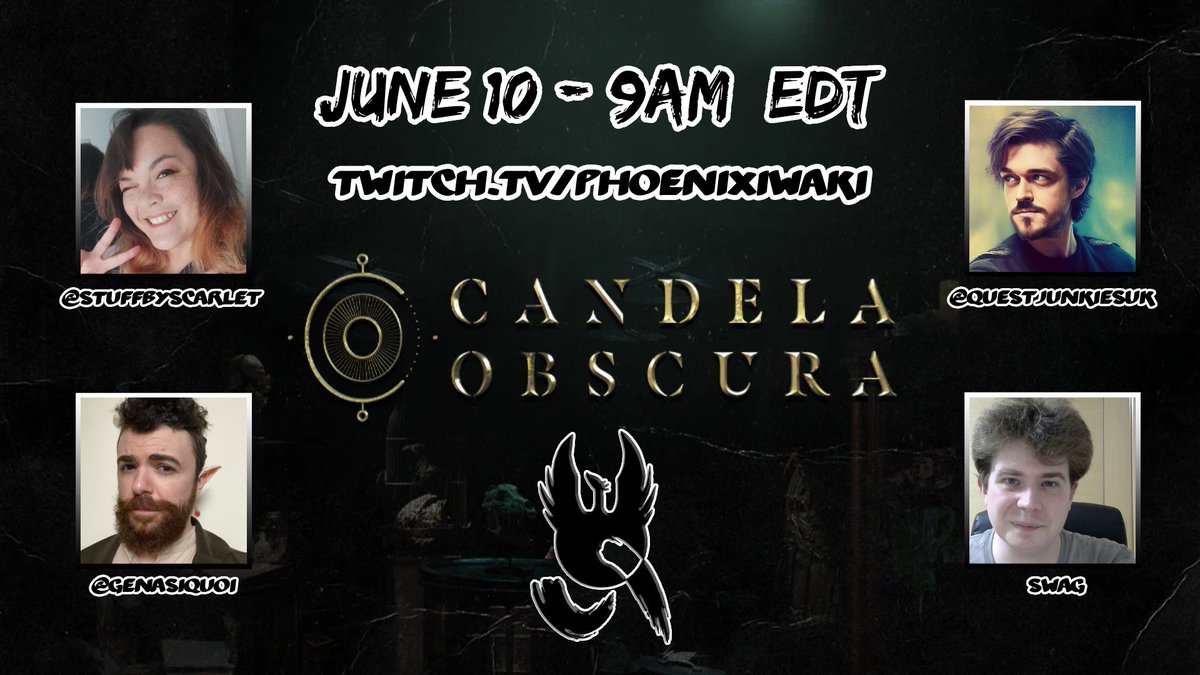 🕯️Candela Obscura🕯️

Join our Circle of investigators as we dive into this new game!

🗓Jun 10⏰9am ET
▶️twitch.tv/phoenixiwaki

🎧Sound: @syrinscape

🎁#Giveaway & #coupons for @czeuch1 & @phoenixdice

#rollingtogether #ttrpg #ttrpgfamily #actualplay #CandelaObscura