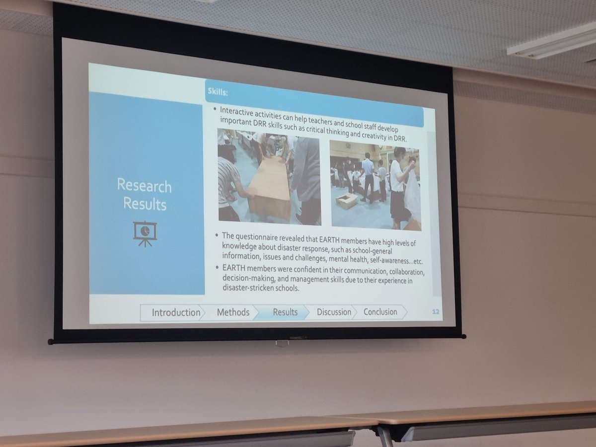 DisastersRadix's tweet photo. Esmae Maya and @RogerBaars from @KyotoU_News share evaluation of teacher capacity building in Japan. Engaging use of activities to mobilise knowledge for #DRR https://t.co/Z8AlKYcTHP
