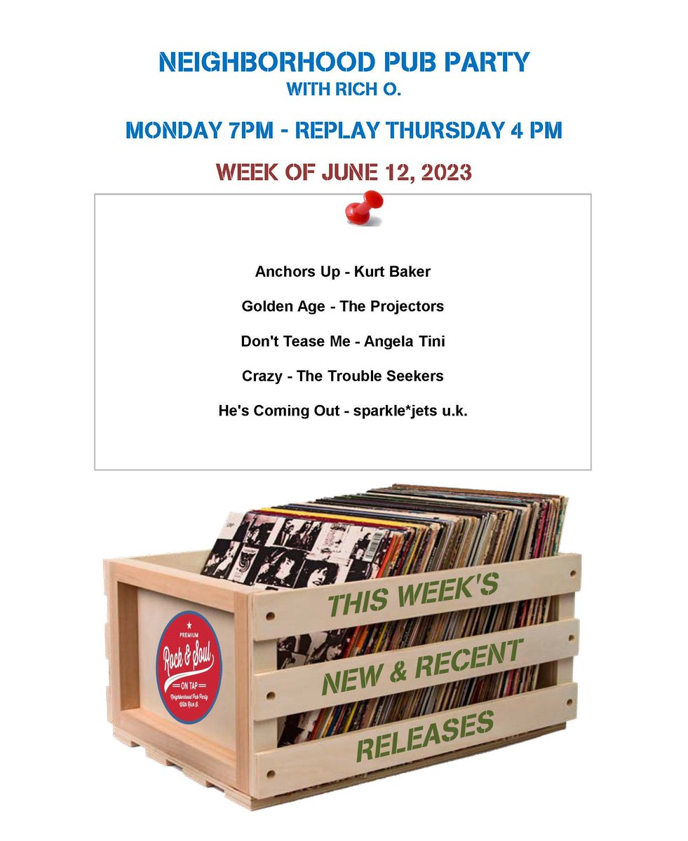 This Week's New Music:

Anchors Up - Kurt Baker
Golden Age - The Projectors
Don't Tease Me - Angela Tini
Crazy - The Trouble Seekers
He's Coming Out - sparkle*jets u.k.