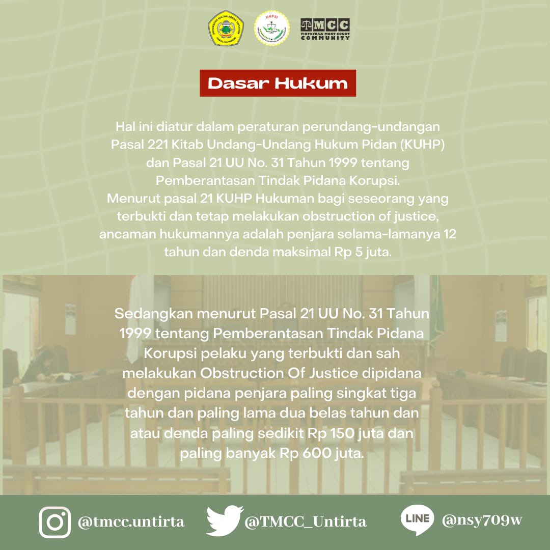 TMCC_Untirta's tweet photo. Halo Mooters! 👩‍⚖️👨‍⚖️

Sudah tau apa itu " OBSTRUCTION OF JUSTICE"?

Ikut aku belajar istilah dalam hukum yuk! https://t.co/p9ll4IfZGF