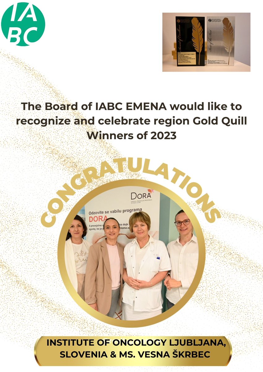 Congratulations to the GQ winners of 2023: Institute of Oncology Ljubljana and Vesna Škrbec.
