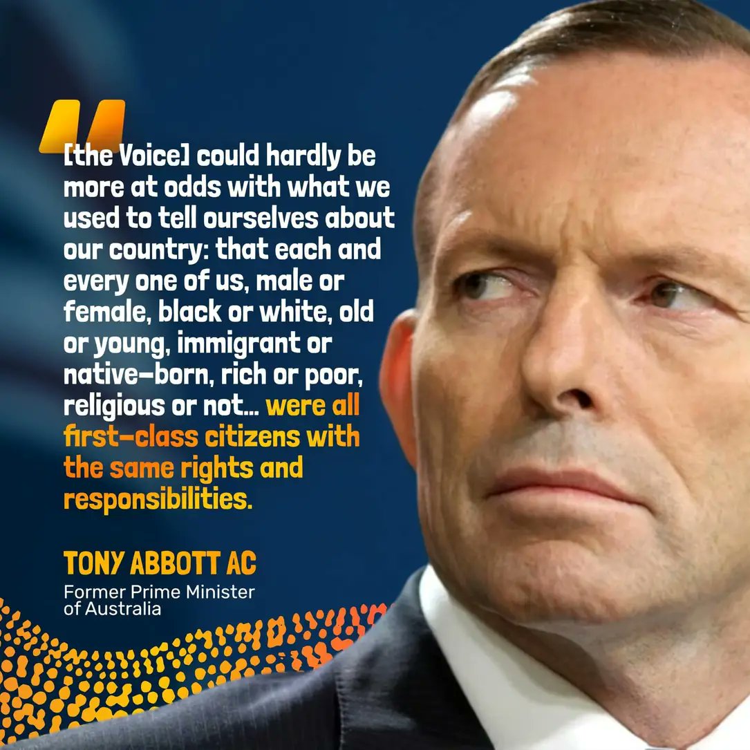 Tony Abbott is spot on.
The "one person, one vote" system we have in Australia gives every individual an equal opportunity to speak directly to parliament on issues that affect them.
Those in favour of the voice are incapable of identifying deficiencies with the current system -