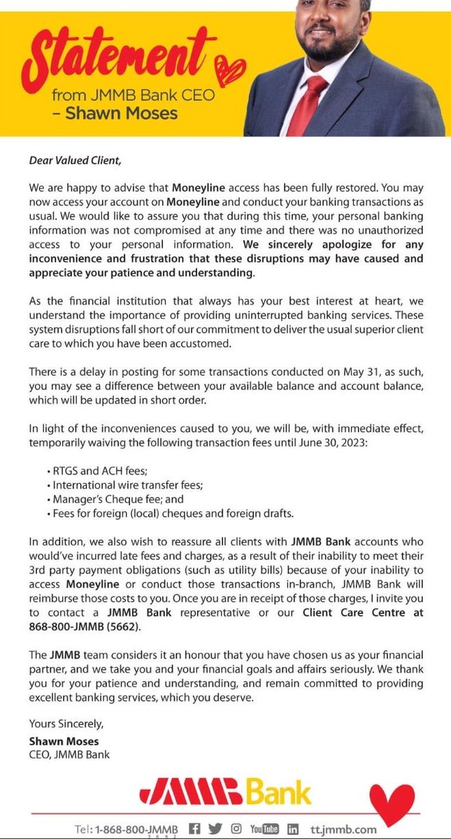 DAVID ROSE on Twitter "Statement from JMMB Bank (Jamaica) CEO and JMMB