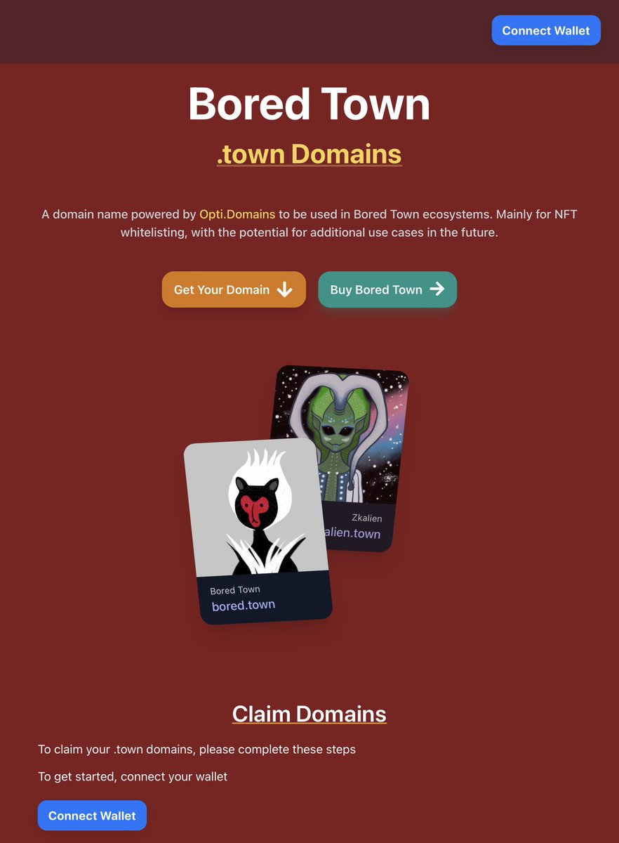 Looking for a solution to manage wallet addresses across multiple chains?

Introducing .town domain, soon to be available for all holders within the Bored Town ecosystem!

Our domain supports EVM, Aptos, Sui, and Solana wallet. Get ready to simplify your crypto experience! 👹👽🐵