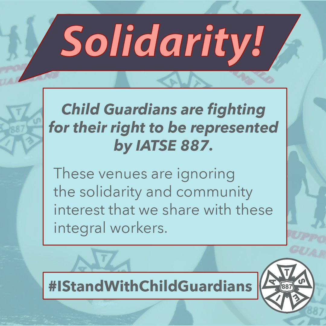 IATSE887's tweet photo. Child Guardians deserve to have their right to be represented by IATSE 887 recognized.

They are the biggest advocates for minor actors and their parents backstage.

We will continue to fight for these workers to have their seat at the table.

#IStandWithChildGuardians https://t.co/cge9GBzVsf