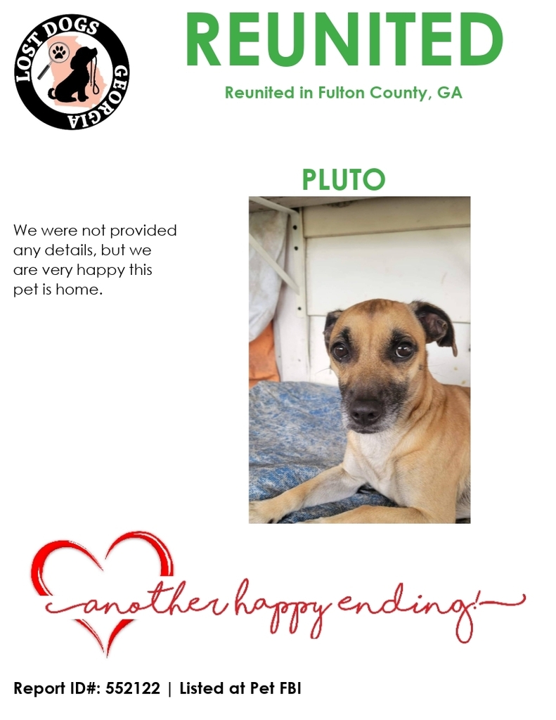 ift.tt/BiSX4Ur ift.tt/VNKv6sZ ift.tt/qdIKUYt Lost Dogs Georgia We are very happy to report that Pluto is back home.

Welcome home, Pluto!

To search our listings or list a lost/found pet, visit: PetFBI.org
#LostDogsGeorgia #PetFBI