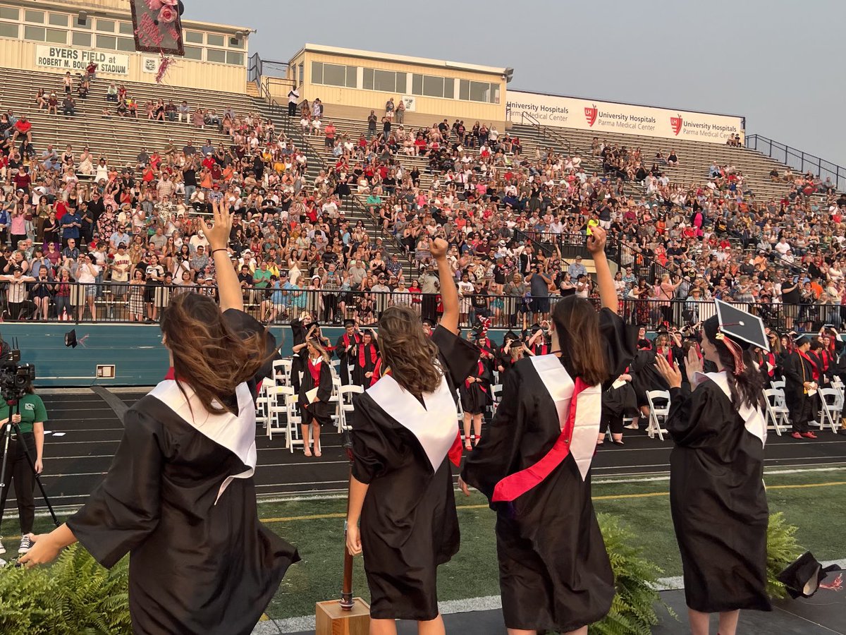 The Senior Officers toss their caps in celebration at the 102nd and final Parma Senior High Commencement! Congratulations graduates!