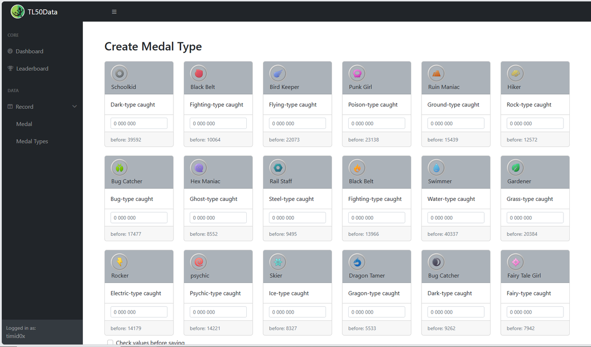 timid0x's tweet photo. If you want to register your medals, try https://t.co/yGKa31A0YD. I know math and statistics are lazy, but you can't live without them. Alternative to #tl40data that is no longer with us. β¨π
#PokemonGOApp #PokemonGO #Niantic https://t.co/WitfE2YSOX