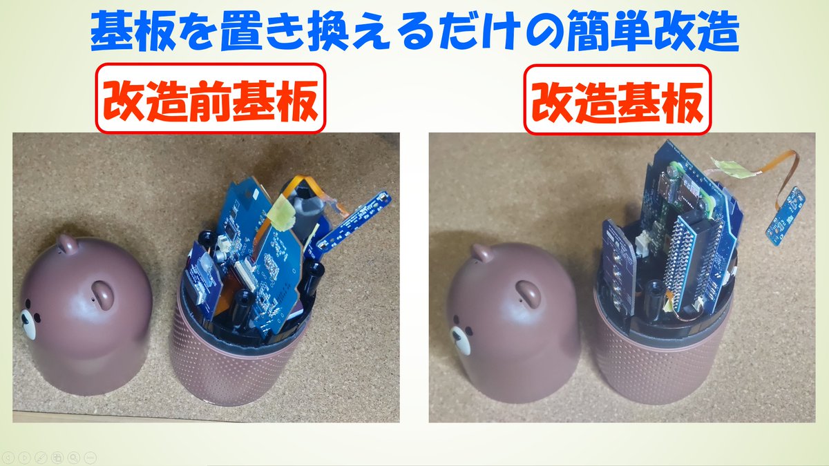 TakSan0's tweet photo. サ終で文鎮化した #LINECLOVA
マザーボードを #ラズパイ化CLOVA 基板に置き換え改造し、下のアプリ導入( #ChatGPT も使用)で生まれ変わらせます.
色々と挑戦中!
記事:
https://t.co/uDyLobsMcl
出来る事動画:
https://t.co/lm3f0juJXm
アプリ:
https://t.co/Cqs0VvZ2Wj

#CLOVA改造 #LINE_CLOVA #CLOVA https://t.co/7ajoucme2J