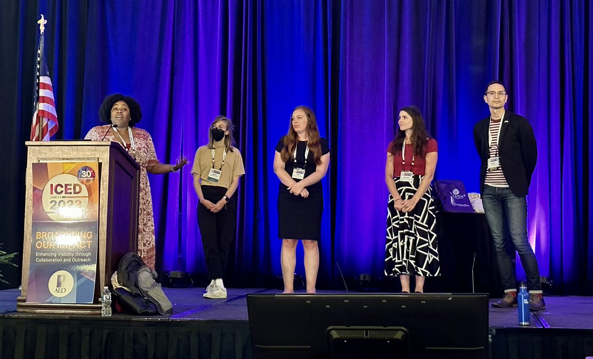 Superstar panel #ICED2023 @DrNatashaBurke <a href="/arielbeccia/">Ariel Beccia</a> @hahnsamantha18 <a href="/H_LewisSmith/">Dr Helena Lewis-Smith</a> <a href="/JerelCalzo/">Jerel P. Calzo 🏳️‍🌈</a> (not pictured: the furniture)