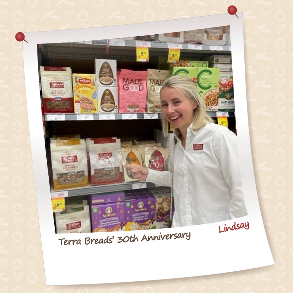 Lindsay first started as a Retail Server at our Kitsilano café, and now works in the office as Brand Manager (she’s also the one writing this caption 🤓).

Head over to our Instagram page (<a href="/TerraBreads/">Terra Breads</a>) to learn more about Lindsay + the people who make Terra Breads what it is!