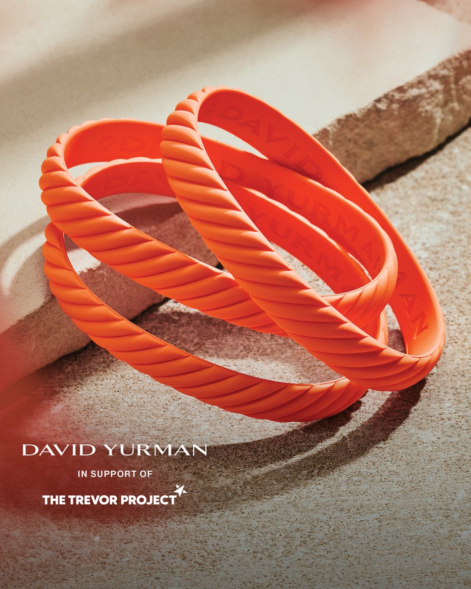 Now through Dec 31, 2023, while supplies last, #DavidYurman will donate 20% of the adjusted purchase price from select rainbow designs, along with $16 of the $20 purchase price from the orange cable bracelet to @TrevorProject.