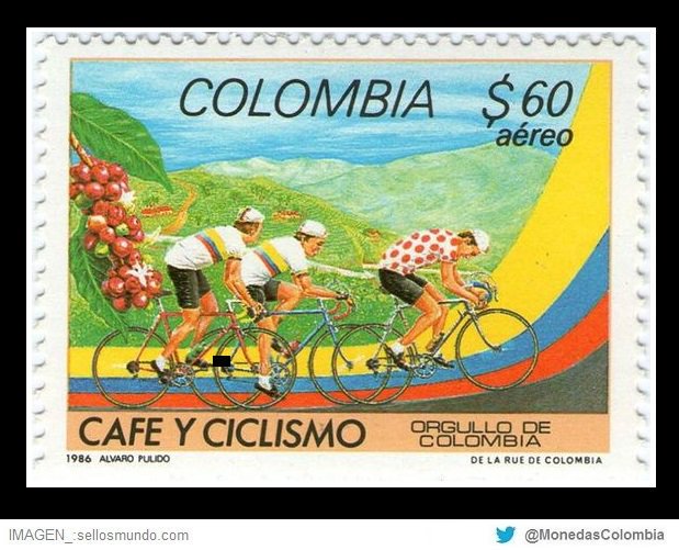 Café y Ciclismo, orgullo de Colombia 🇨🇴
Estampilla de $60, año 1986.

#DiaMundialDeLaBicicleta 🚴