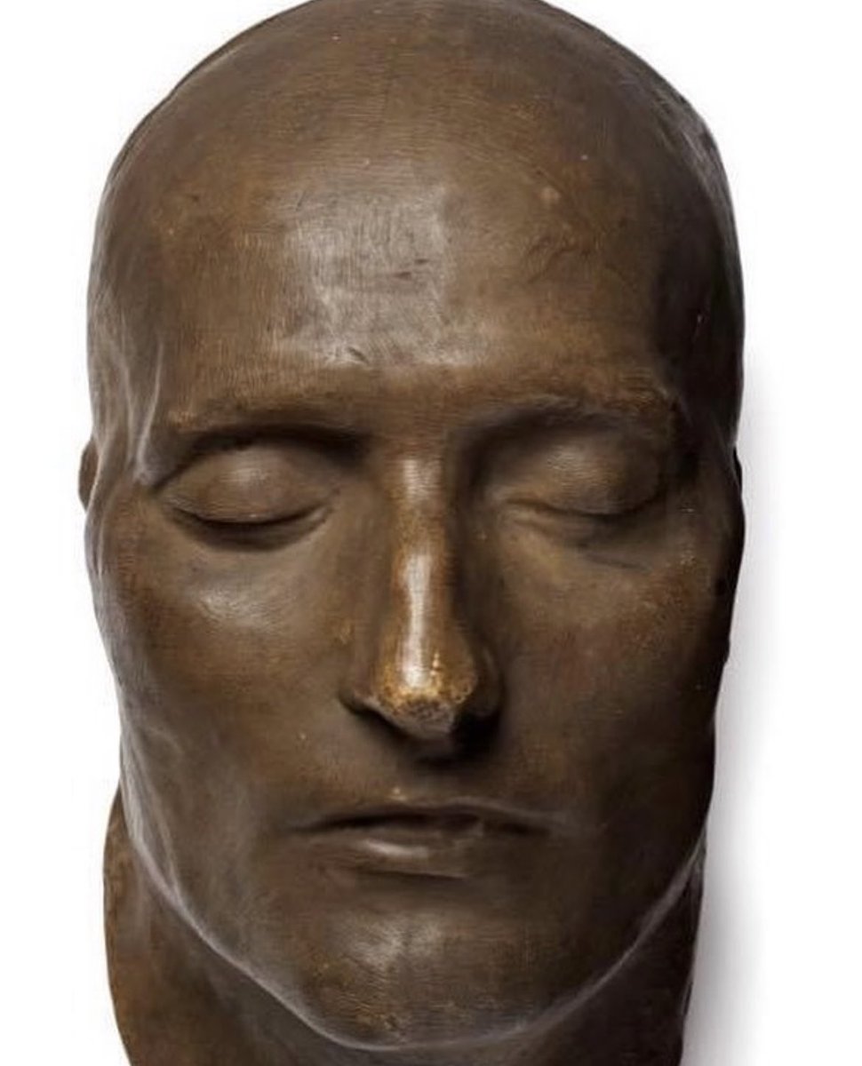 Napoleon's death mask cast in bronze. The original cast was created 40 hours after his death in 1821. During Napoleon Bonaparte's time, it was customary to create a death mask for a prominent leader who had recently passed away. A mixture of wax or plaster was applied to