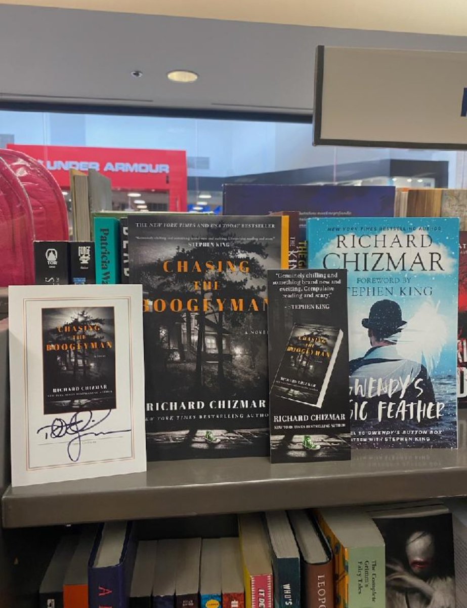 PaulQuesinberry's tweet photo. #ChasingTheBoogeyman bookmarks and @RichardChizmar signed bookplates are restocked @ConcordMillsNC @booksamillion  building the anticipation for #BecomingTheBoogeyman release this fall.  Grab a copy before they are gone.  Several more local bookstores will be restocked soon. https://t.co/a8rMjwU4YK