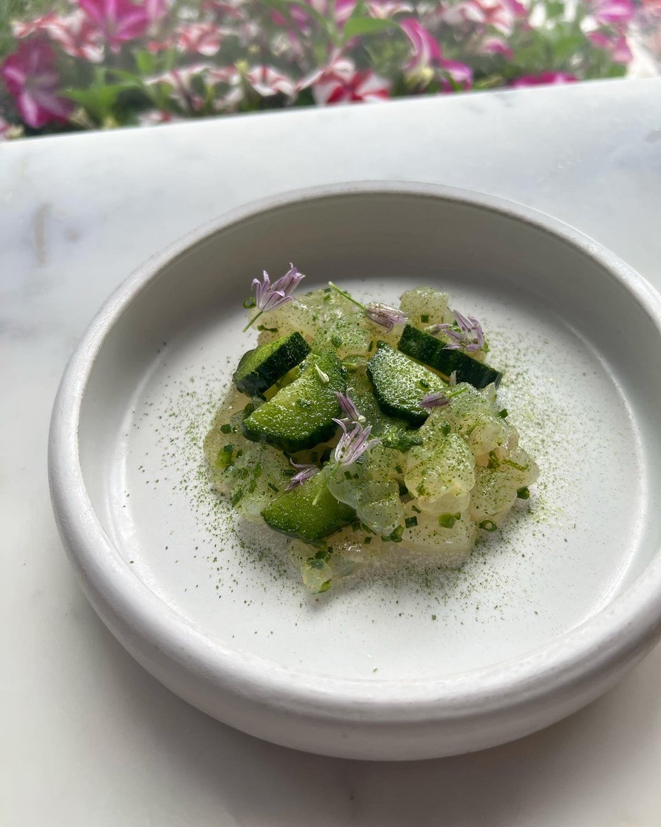 MA cured fluke , cucumber, buttermilk, bay laurel